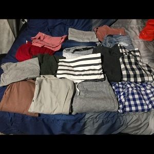 15 shirts, 2pairs jeans and shorts.18 items total
